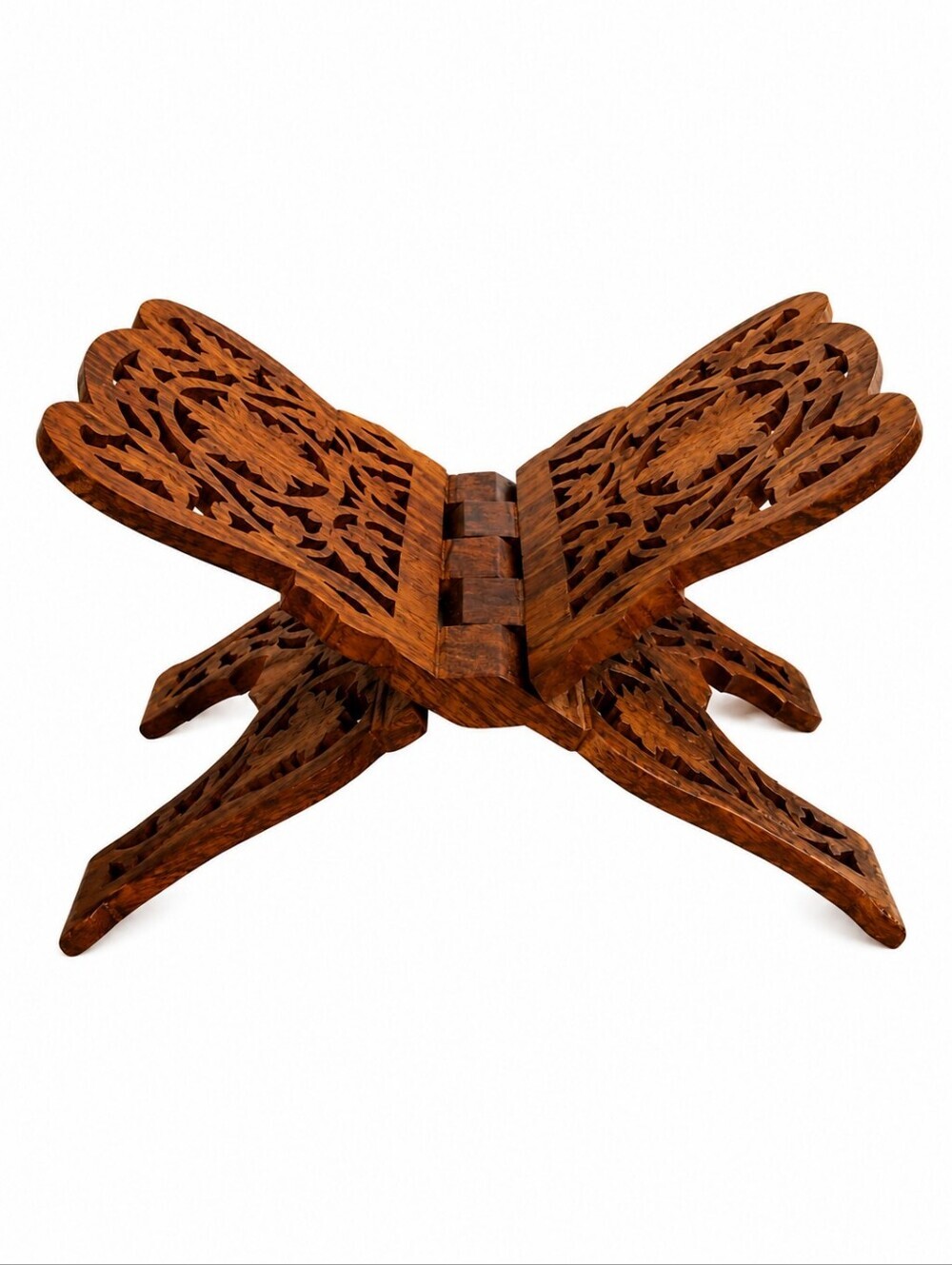 VTG Woodcarved Leaf Design Made in India Cookbook Holy Book Stand